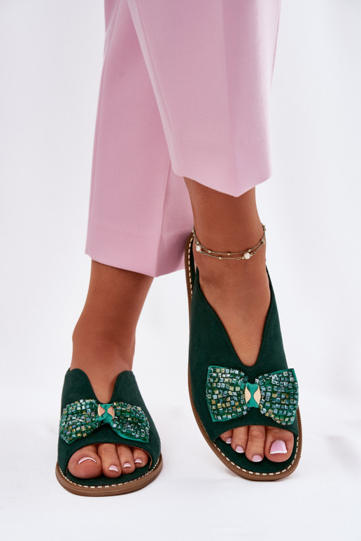 Dámske sandále so stuhami so širokými podpätkami S.Barski KV51-014 zelená farba