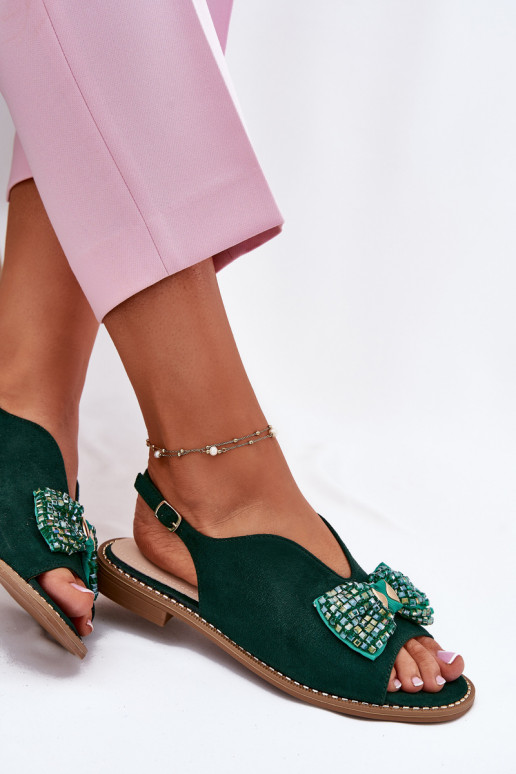 Dámske sandále so stuhami so širokými podpätkami S.Barski KV51-014 zelená farba