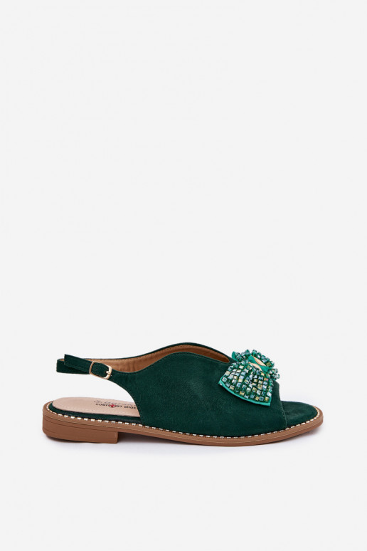 Dámske sandále so stuhami so širokými podpätkami S.Barski KV51-014 zelená farba