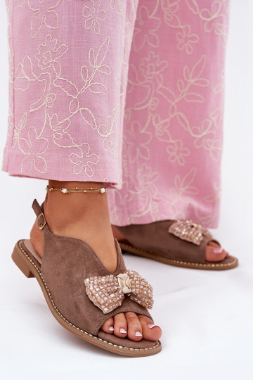 Dámske sandále so stuhami so širokými podpätkami S.Barski KV51-014 béžová