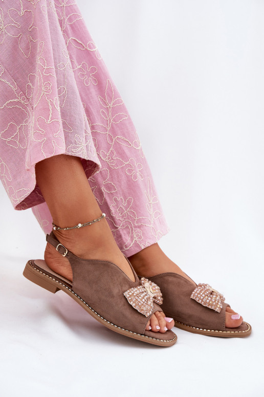 Dámske sandále so stuhami so širokými podpätkami S.Barski KV51-014 béžová