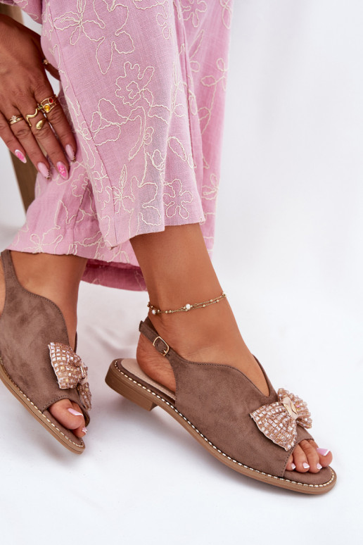 Dámske sandále so stuhami so širokými podpätkami S.Barski KV51-014 béžová