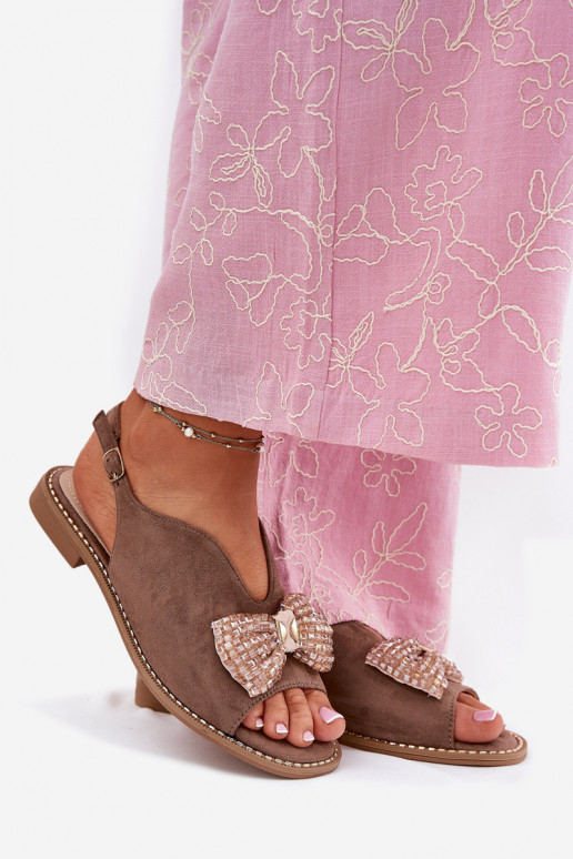 Dámske sandále so stuhami so širokými podpätkami S.Barski KV51-014 béžová