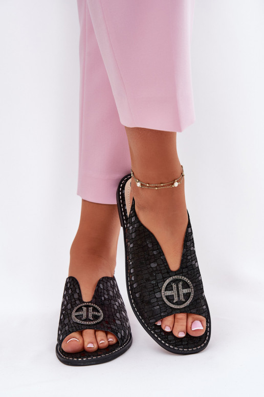 Dámske sandále so širokými podpätkami s ozdobami S.Barski KV51-094 čierna