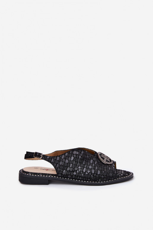 Dámske sandále so širokými podpätkami s ozdobami S.Barski KV51-094 čierna