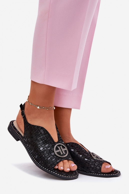 Dámske sandále so širokými podpätkami s ozdobami S.Barski KV51-094 čierna