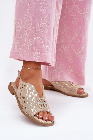 Dámske sandále so širokými podpätkami s ozdobami S.Barski KV51-094 zlatej farby