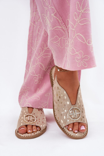 Dámske sandále so širokými podpätkami s ozdobami S.Barski KV51-094 zlatej farby 2