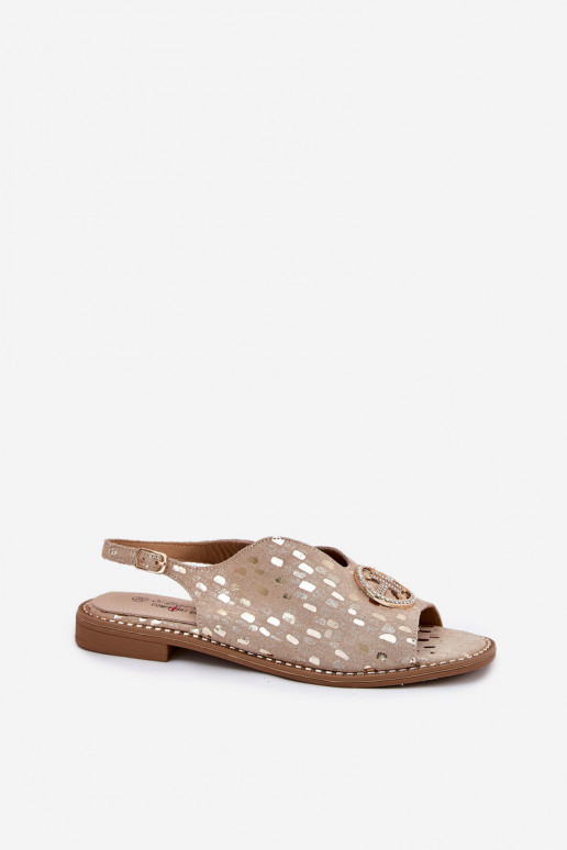 Dámske sandále so širokými podpätkami s ozdobami S.Barski KV51-094 zlatej farby