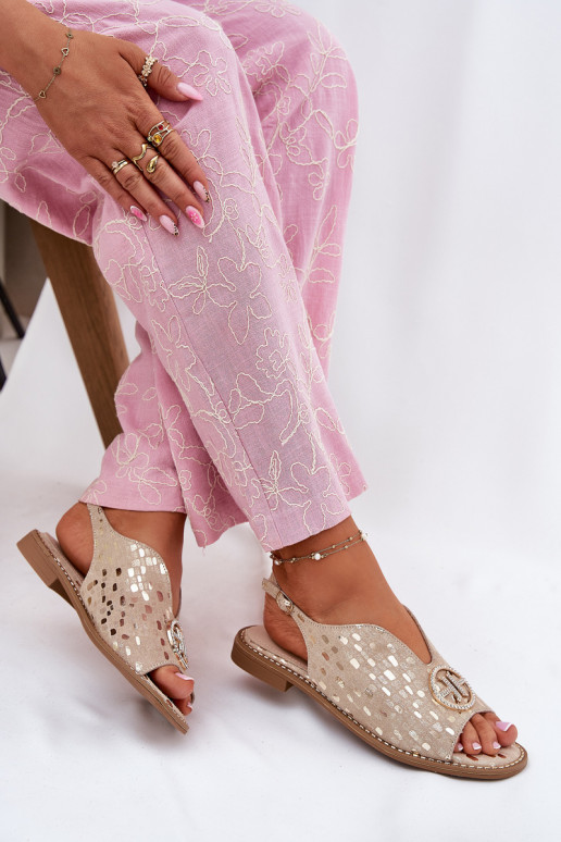 Dámske sandále so širokými podpätkami s ozdobami S.Barski KV51-094 zlatej farby