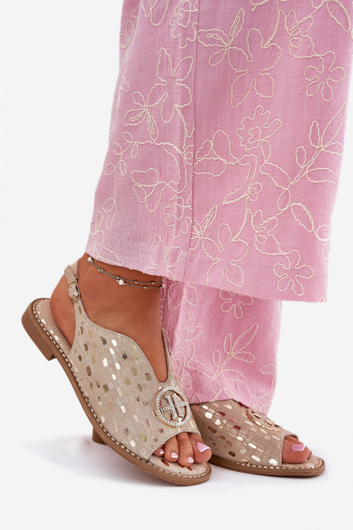 Dámske sandále so širokými podpätkami s ozdobami S.Barski KV51-094 zlatej farby