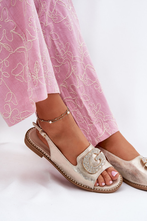 Dámske sandále S Ornatem Detalem S.Barski KV51-081 zlatej farby