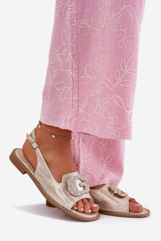 Dámske sandále S Ornatem Detalem S.Barski KV51-081 zlatej farby