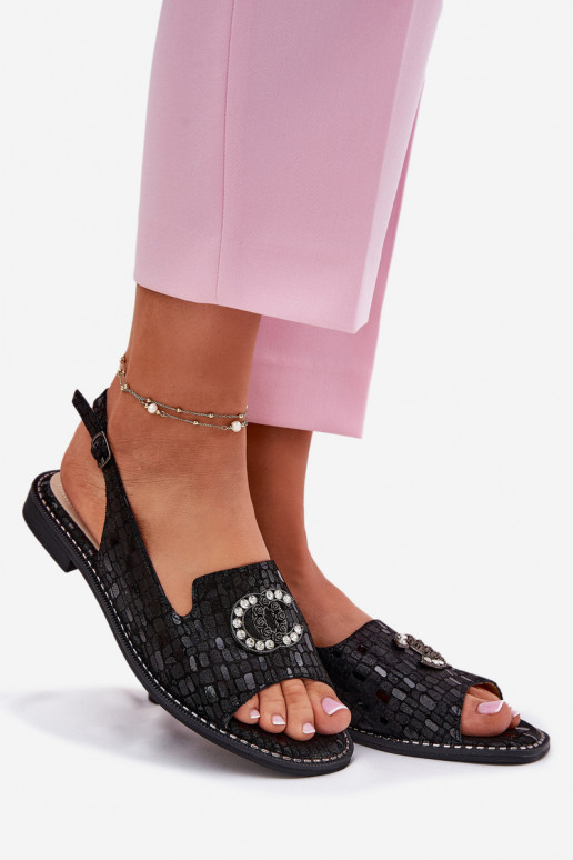 Dámske sandále s ozdobami so širokými podpätkami S.Barski KV51-096 čierna