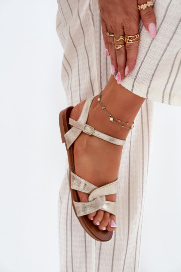 rovná sa s leskom Dámske sandále S.Barski KV51-022 zlatej farby 2