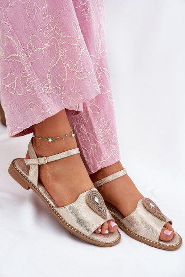 Dámske sandále so širokými podpätkami s ozdobami S.Barski KV51-098 zlatej farby