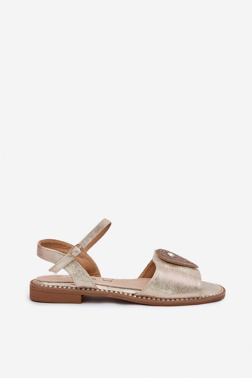 Dámske sandále so širokými podpätkami s ozdobami S.Barski KV51-098 zlatej farby
