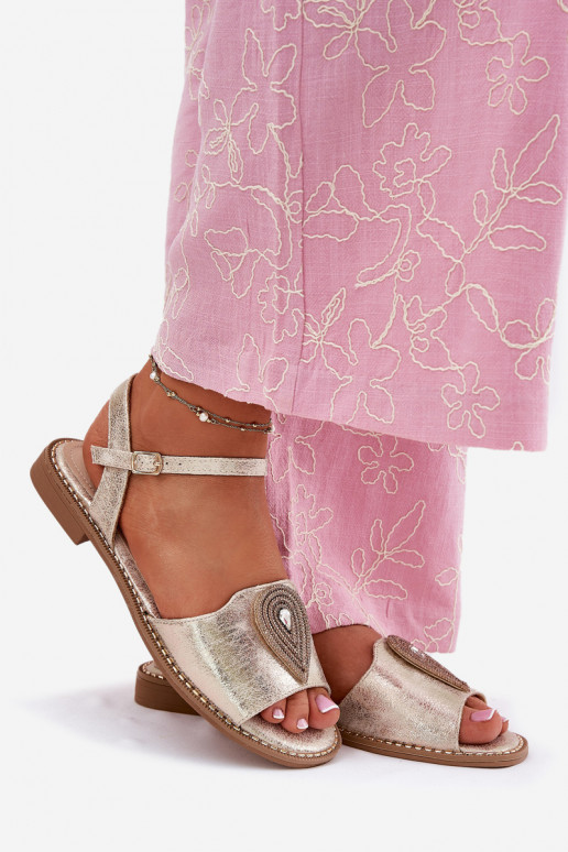 Dámske sandále so širokými podpätkami s ozdobami S.Barski KV51-098 zlatej farby