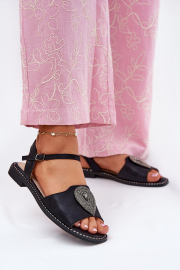 Dámske sandále so širokými podpätkami s ozdobami S.Barski KV51-098 čierna