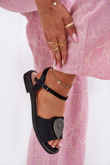 Dámske sandále so širokými podpätkami s ozdobami S.Barski KV51-098 čierna 2