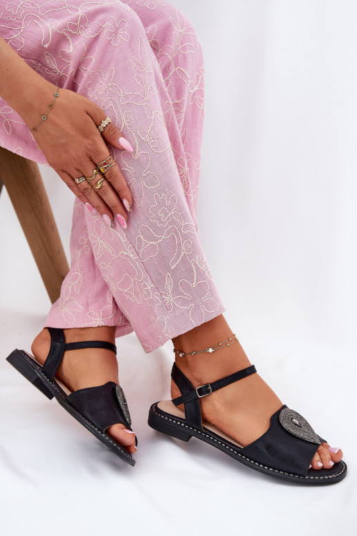 Dámske sandále so širokými podpätkami s ozdobami S.Barski KV51-098 čierna