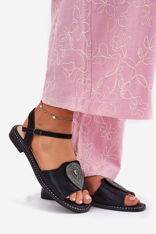 Dámske sandále so širokými podpätkami s ozdobami S.Barski KV51-098 čierna