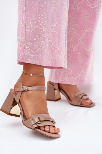 Kožené Lakované sandále pre ženy s podpätkami béžová Mevonelle