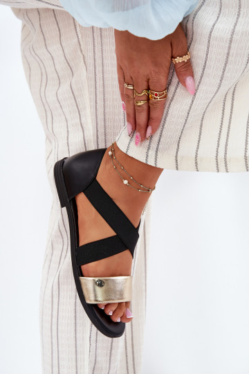 Sandále pre ženy Z Elastycznymi Paskami Čierna a-zlatej farby Márinea 2