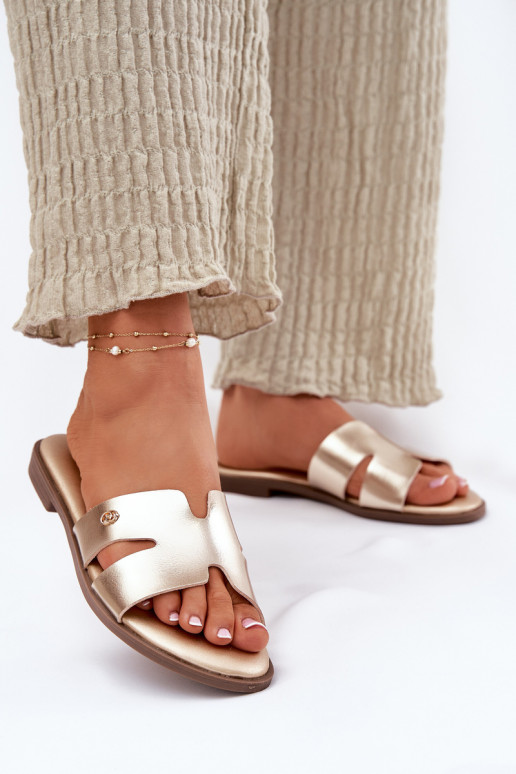 Papuče Dámsky byt z eko kože zlatej farby Firvania