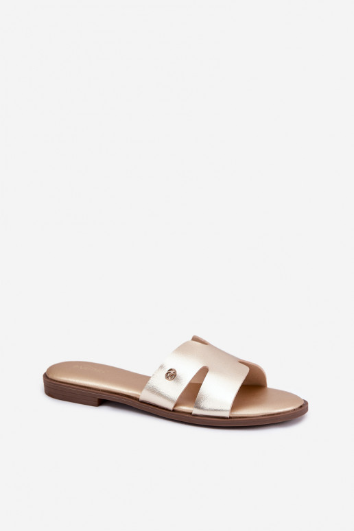 Papuče Dámsky byt z eko kože zlatej farby Firvania