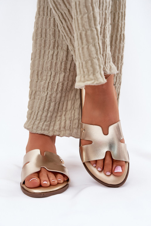 Papuče Dámsky byt z eko kože zlatej farby Firvania