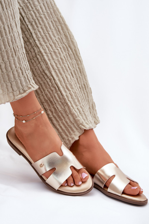 Papuče Dámsky byt z eko kože zlatej farby Firvania