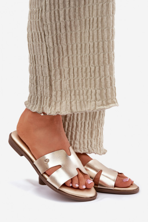 Papuče Dámsky byt z eko kože zlatej farby Firvania