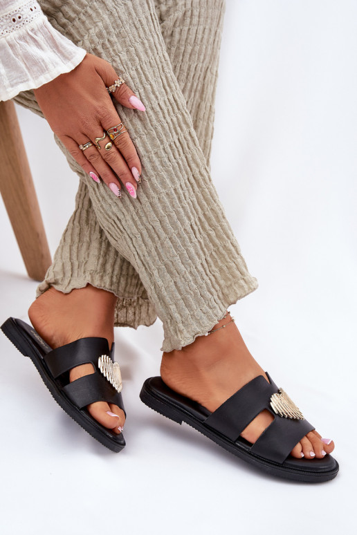 Dámske papuče so širokými podpätkami so zlatými detailmi čierna Karinma Dámske papuče so širokými podpätkami so zlatými detailmi čierna Karinma