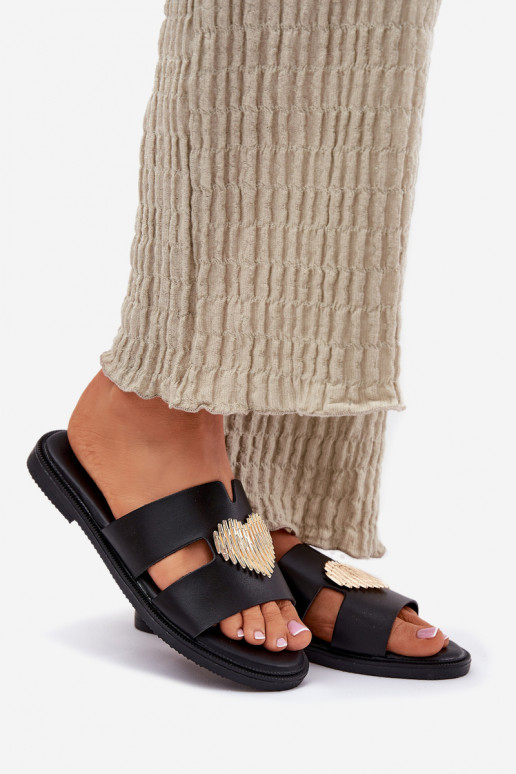 Dámske papuče so širokými podpätkami so zlatými detailmi čierna Karinma Dámske papuče so širokými podpätkami so zlatými detailmi čierna Karinma