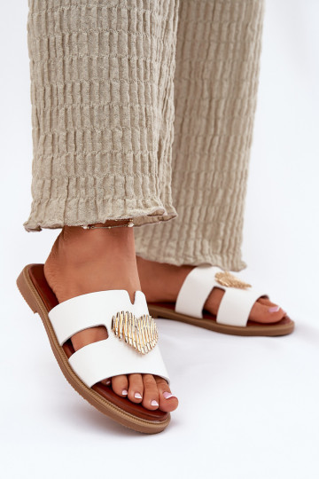 Dámske papuče so širokými podpätkami so zlatými detailmi biela farba Karinma 2