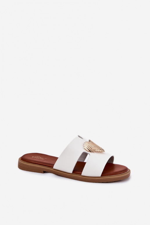 Dámske papuče so širokými podpätkami so zlatými detailmi biela farba Karinma Dámske papuče so širokými podpätkami so zlatými detailmi biela farba Karinma