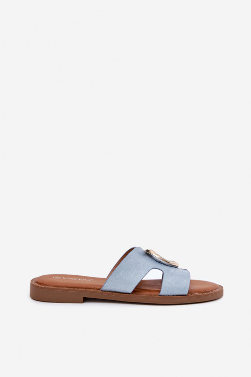 Dámske papuče so širokými podpätkami s ozdobami Vinceza 17381 Modrá