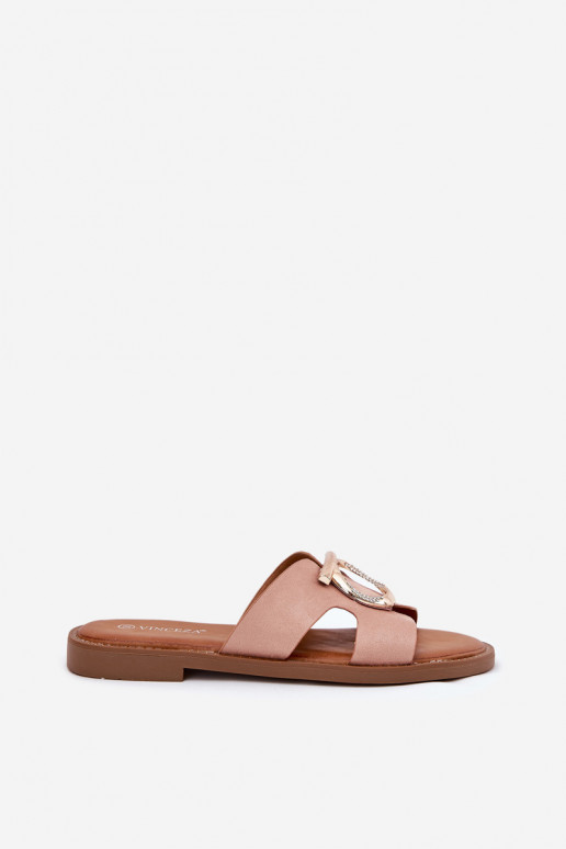 Dámske papuče so širokými podpätkami s ozdobami Vinceza 17381 béžová