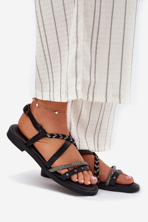 Ploché sandále s popruhmi Vinceza 17379 čierna