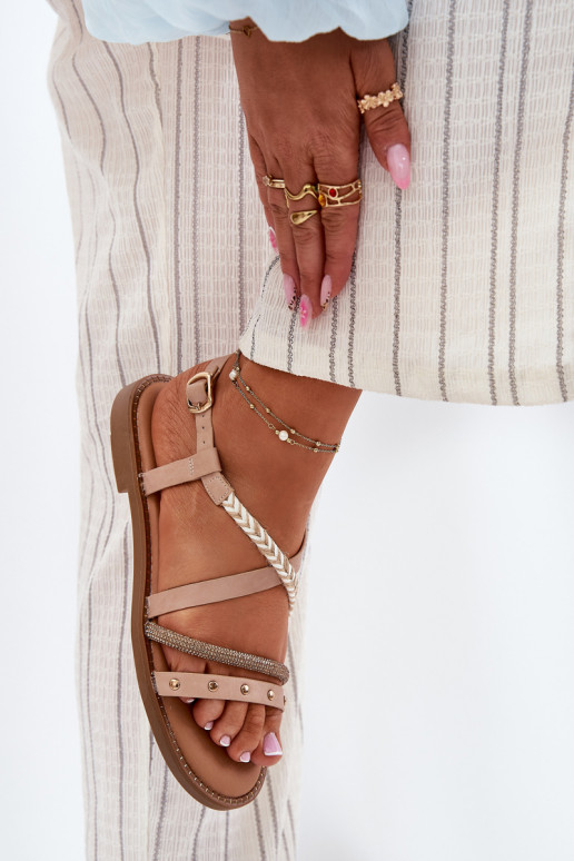 Ploché sandále s popruhmi Vinceza 17379 slonovina