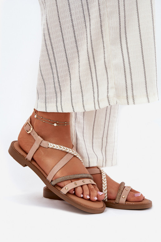 Ploché sandále s popruhmi Vinceza 17379 slonovina