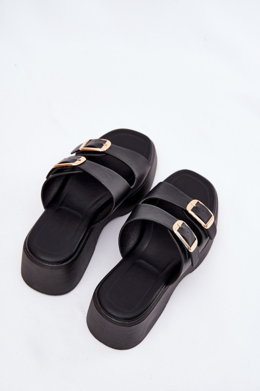 Dámske papuče Zapnuté INedge a platforma s prackami čierna Nitarelia