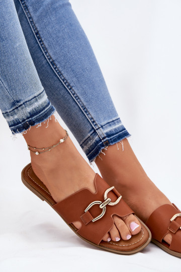 Papuče Dámsky byt S Ornatem Detalem Hnedá farba Amiresna