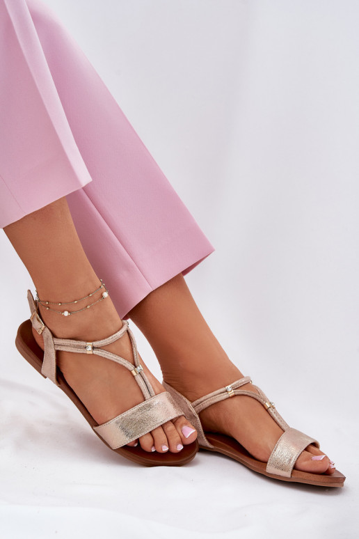 Dámske Ploché sandále S pruhmi S.Barski KV51-120 farba ružového zlata