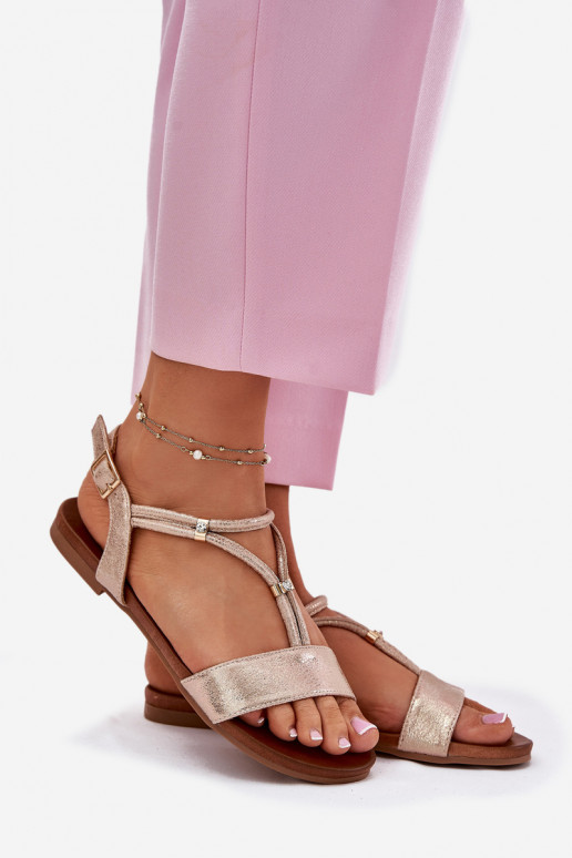Dámske Ploché sandále S pruhmi S.Barski KV51-120 farba ružového zlata