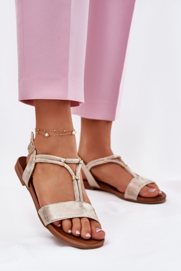Dámske Ploché sandále S pruhmi S.Barski KV51-120 zlatej farby