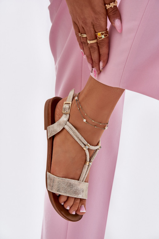 Dámske Ploché sandále S pruhmi S.Barski KV51-120 zlatej farby