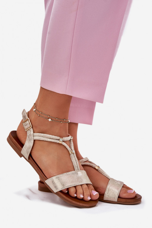 Dámske Ploché sandále S pruhmi S.Barski KV51-120 zlatej farby