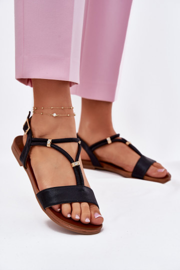 Dámske Ploché sandále S pruhmi S.Barski KV51-120 čierna 2